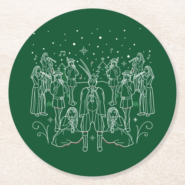 Eleventh Day of Christmas Paper Coasters / Green (Front)