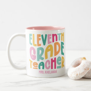 Eleventh Grade Teacher Colourful Retro Text Two-Tone Coffee Mug