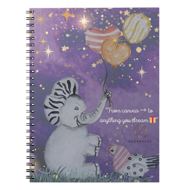 "Eleze Elephant & Polka Hen" Boganhues cover Notebook (Front)