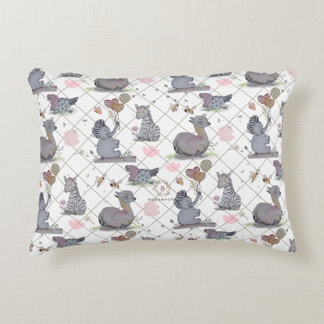 "Eleze Elephant & Polka Hen" Boganhues Decorative Cushion (Front)