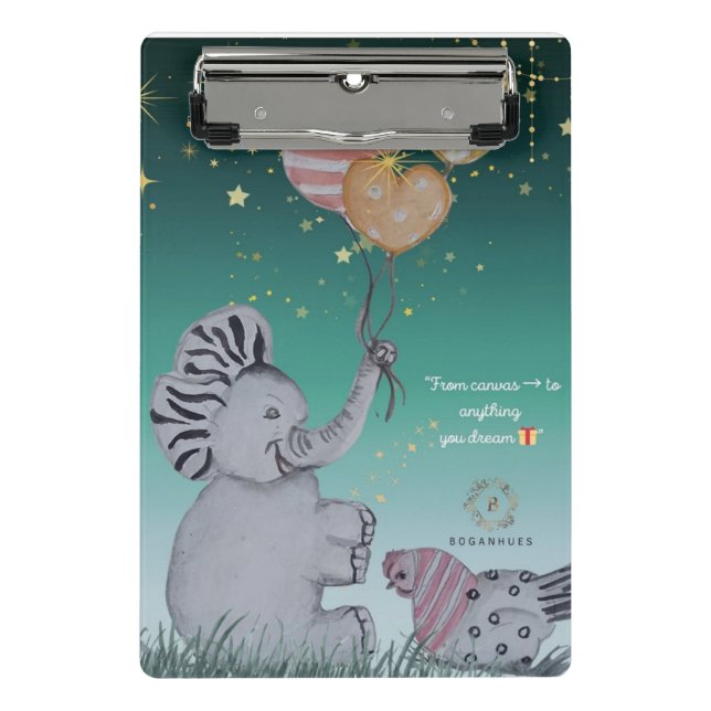 "Eleze Elephant & Polka Hen" Dreamy Notebook cover Mini Clipboard (Front)