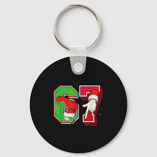 Elf 6 7 Christmas Santa Trendy Meme Six Seven Twee Key Ring (Front)