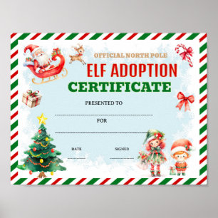 Elf adoption certificate award editable poster