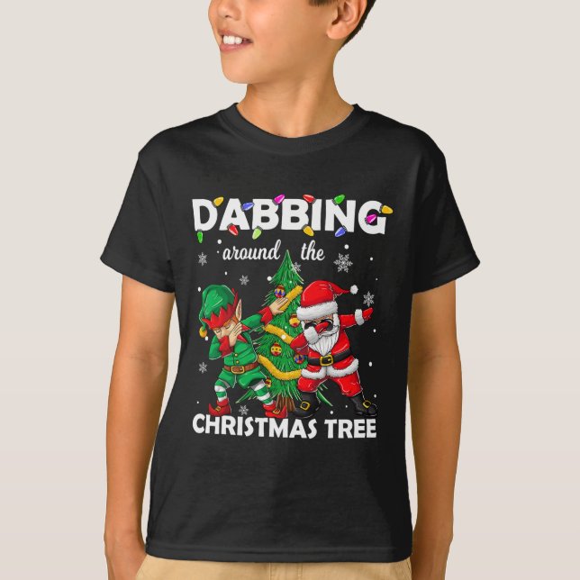 Elf &amp; Dabbing Santa Kids Boys Men Claus Dab Xm T-Shirt (Front)
