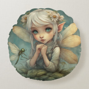 Elf and Dragonfly 2 Round Cushion