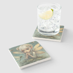 Elf and Dragonfly 2 Stone Coaster