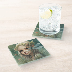 Elf and Dragonfly 3 Glass Coaster