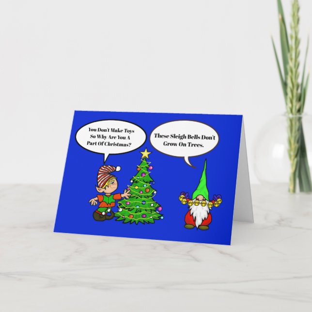 Elf and Gnome Funny Christmas Card (Front)