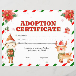 Elf and reindeer adopt certificate editable flyer
