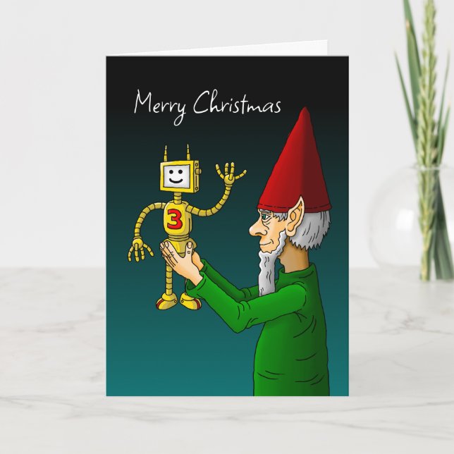 Elf and Robot Christmas Photo Card (Front)