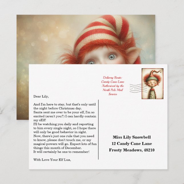 Elf Arrival Letter | North Pole Welcome Message Postcard (Front/Back)