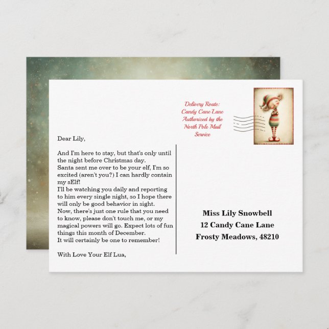 Elf Arrival Letter | North Pole Welcome Message Postcard (Front/Back)