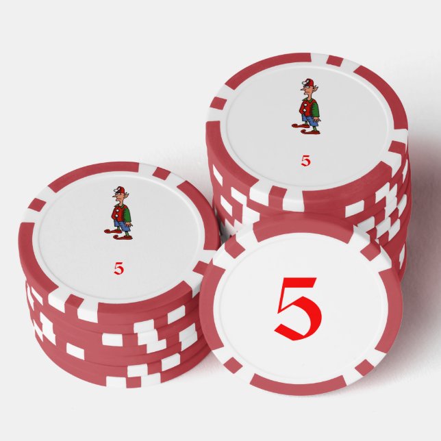 Elf At Attention red 5 striped poker chip (Stack)