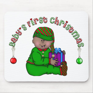 Elf Baby African American 1st Christmas Mouse Mat