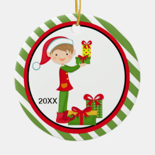 Elf Boy Holding Presents Christmas Ornament
