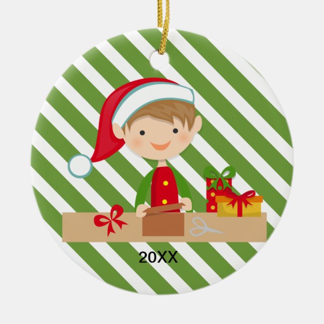 Elf Boy in Workshop Ornament (Front)