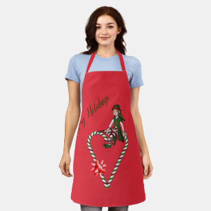 Elf Candy Cane Heart Cute Christmas Holiday  Apron