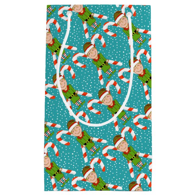 Elf & Candy Canes with Snow Christmas Gift Bag (Front)