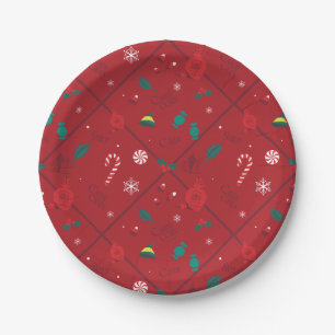 Elf Candy Checker Pattern Paper Plate