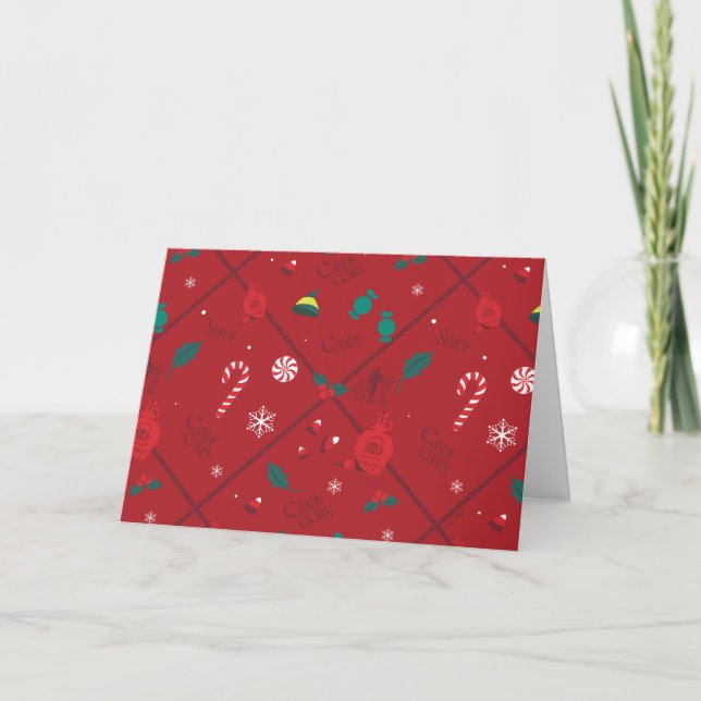 Elf Candy Chequered Pattern Holiday Card (Front)