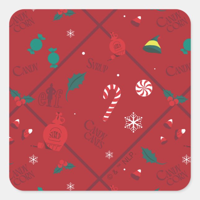 Elf Candy Chequered Pattern Square Sticker (Front)