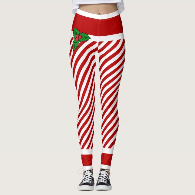 Elf Candy Stripes Christmas Costume Leggings (Front)