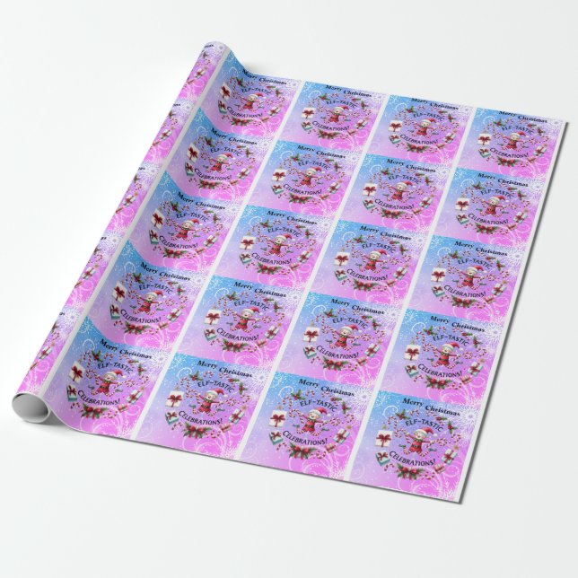  Elf Celebrating Christmas Wrapping Paper (Unrolled)