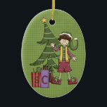 Elf Ceramic Christmas Ornament<br><div class="desc">Text can be added to this ornament to make a personalised holiday gift. If you need help,  just click on the contact link above to send the designer a personal detailed message.</div>