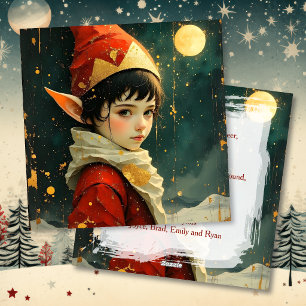 Elf Child in Vintage Christmas Outfit Personalised Holiday Card