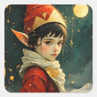 Elf Child in Vintage Christmas Outfit Square Sticker