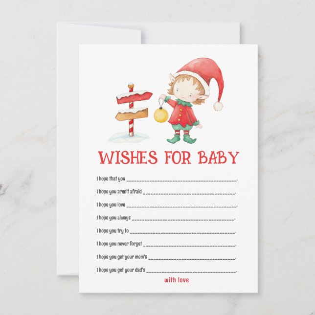 Elf, Christmas Baby Shower Wishes for Baby Note Card (Front)