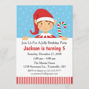 Elf Christmas Birthday Party Invitation