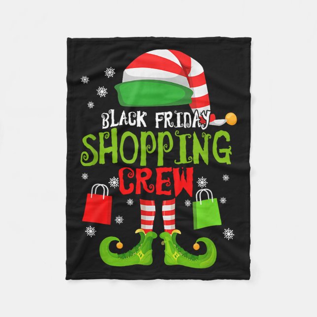 Elf Christmas Black Shopng Funny Friday Shopng Cre Fleece Blanket (Front)