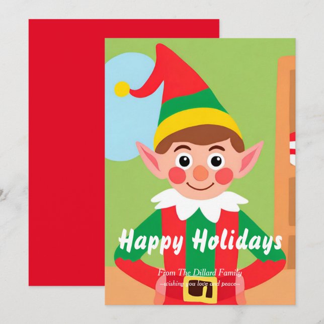 Elf Christmas Flat Holiday Card (Front/Back)