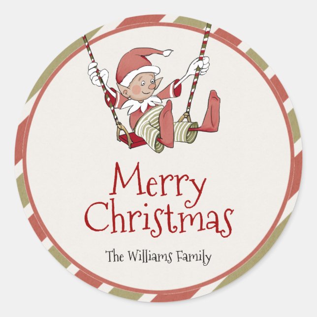 Elf Christmas Gift Tag Sticker (Front)