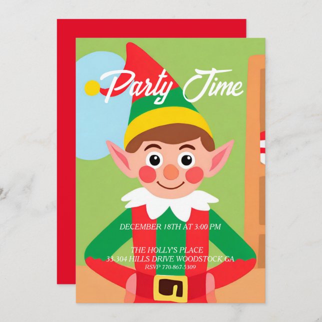 Elf Christmas Holiday Party Invitation (Front/Back)