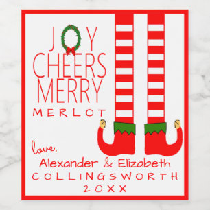 Elf Christmas Merlot Wine Bottle Label Personalise