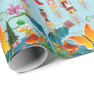 Elf Christmas Ocean Fish Santa  Wrapping Paper