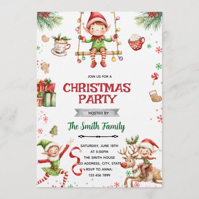 Elf Christmas party Invitation (Front)