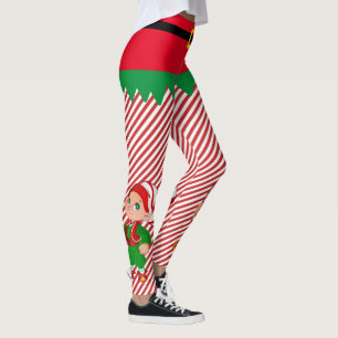 Elf Christmas Santa's Little Elves Cute Stripe Leggings