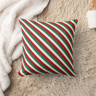 Elf Christmas Stripes • Red, Green & White Pattern Cushion