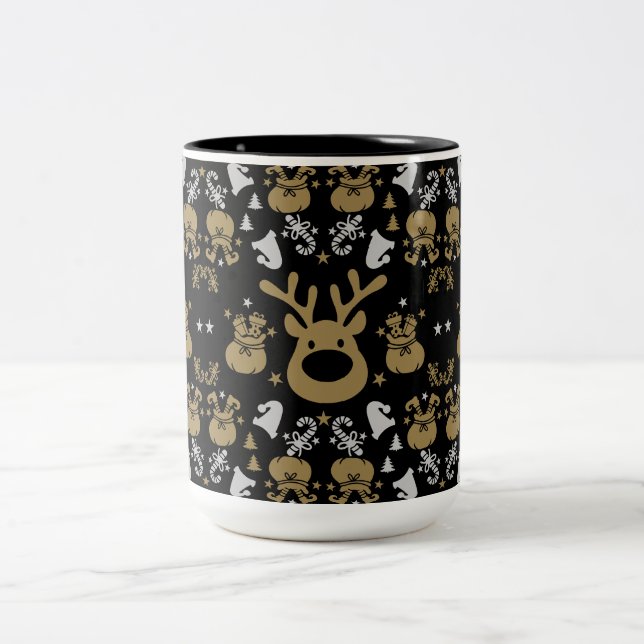 Elf Christmas Wrapping Two-Tone Coffee Mug (Center)