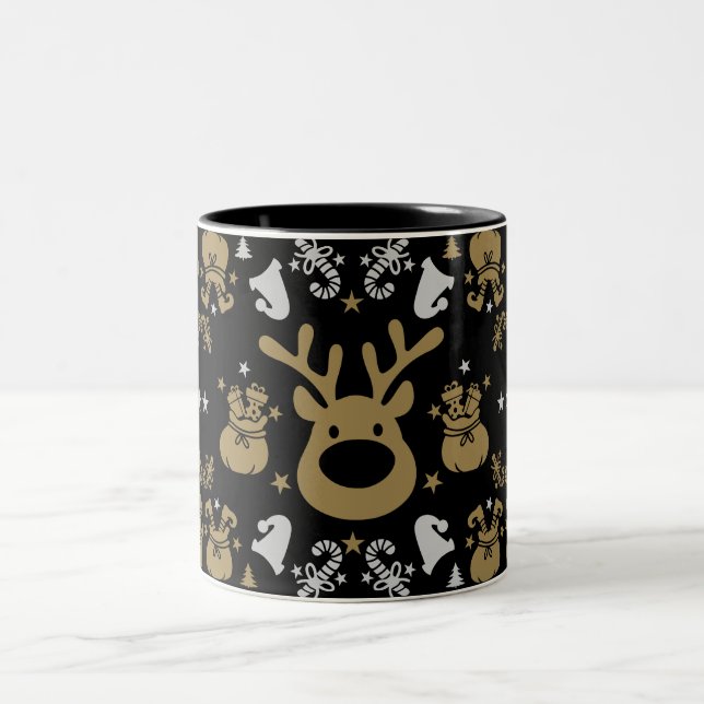Elf Christmas Wrapping Two-Tone Coffee Mug (Center)