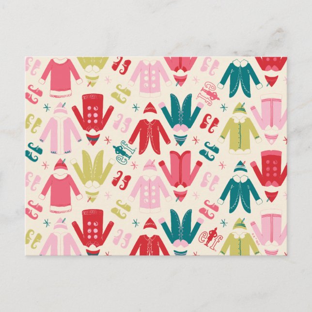 Elf Colourful Coat and Shoes Pattern Holiday Postcard (Front)