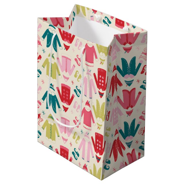 Elf Colourful Coat and Shoes Pattern Medium Gift Bag (Front Angled)