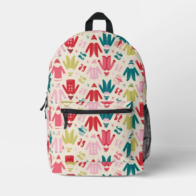 Elf Colourful Coat and Shoes Pattern Printed Backpack (Front)