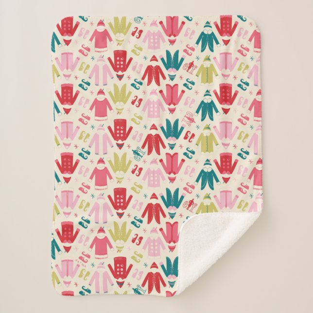 Elf Colourful Coat and Shoes Pattern Sherpa Blanket (Front)