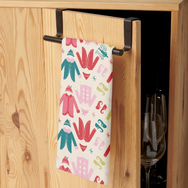 Elf Colourful Coat and Shoes Pattern Tea Towel (Thirds Fold)