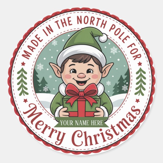 Elf-Crafted Holiday Badge Sticker (Front)