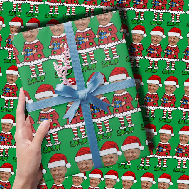 Elf Custom Face photo Elf Christmas Funny Trump Wrapping Paper (Creator Uploaded)
